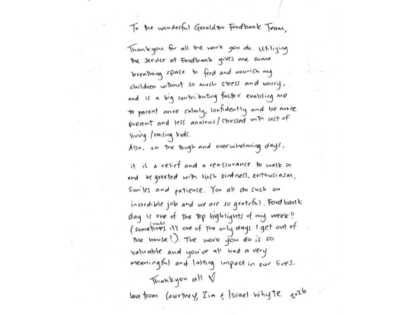 A heartfelt thank you from Geraldton